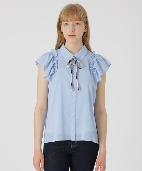 BLUE LABEL CRESTBRIDGE(ブルーレーベルクレストブリッジ)の「フリルスリーブシアーブラウス(シャツ/ブラウス・レディース・オフホワイト/ブルー/ダークネイビー・38/36)」の19枚目の写真