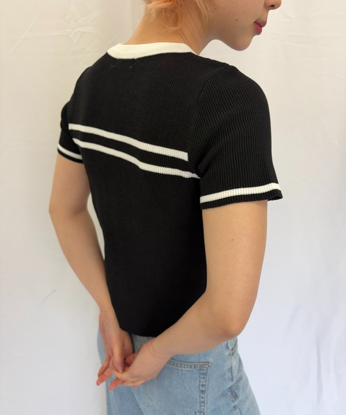 Alite cloth（アリーテクロス）の「バイカラーリボントップス（ニット/セーター・レディース・ブラック/ホワイト・FREE）」の4枚目の写真
