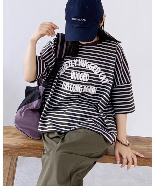 reca（レカ）の「【接触冷感】ロゴ発泡プリントワイドボーダーTシャツ（Tシャツ/カットソー・レディース・ホワイト系その他2/グレー系その他/ホワイト系その他・FREE）」の3枚目の写真