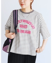 【接触冷感】ロゴ発泡プリントワイドボーダーTシャツ