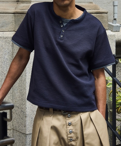 kutir(クティール)の「HENLEY NECK THERMAL BORDER LAYERED T-SHIRT/ヘンリーネックサーマルボーダーレイヤードTシャツ(Tシャツ/カットソー・メンズ・ネイビー/ブラック/チャコールグレー/ホワイト系その他・MEDIUM/LARGE)」の4枚目の写真
