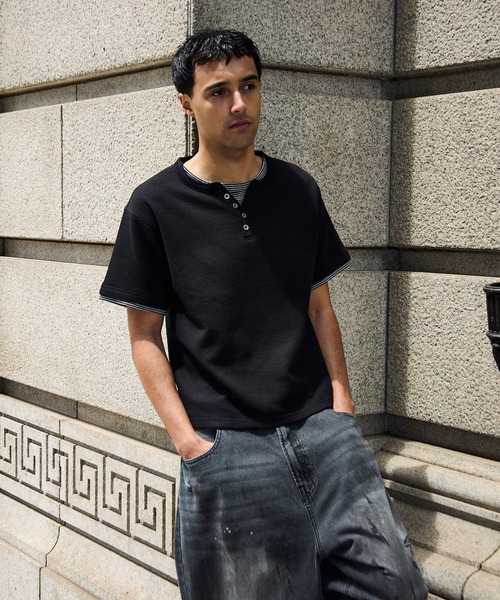 kutir(クティール)の「HENLEY NECK THERMAL BORDER LAYERED T-SHIRT/ヘンリーネックサーマルボーダーレイヤードTシャツ(Tシャツ/カットソー・メンズ・ネイビー/ブラック/チャコールグレー/ホワイト系その他・MEDIUM/LARGE)」の5枚目の写真