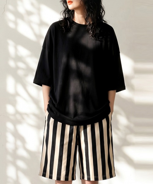 antiqua(アンティカ)の「上下 セットアップ 裏毛 ルームウェア(Tシャツ/カットソー・レディース・その他1/ストライプ/ドット/その他・M/L/XL)」の4枚目の写真