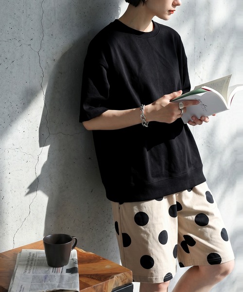 antiqua(アンティカ)の「上下 セットアップ 裏毛 ルームウェア(Tシャツ/カットソー・レディース・その他1/ストライプ/ドット/その他・M/L/XL)」の2枚目の写真