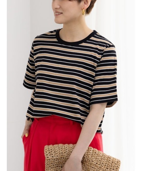 Te chichi（テチチ）の「マルチボーダーTシャツ（Tシャツ/カットソー・レディース・ブラック/ネイビー/ベージュ・F）」の2枚目の写真