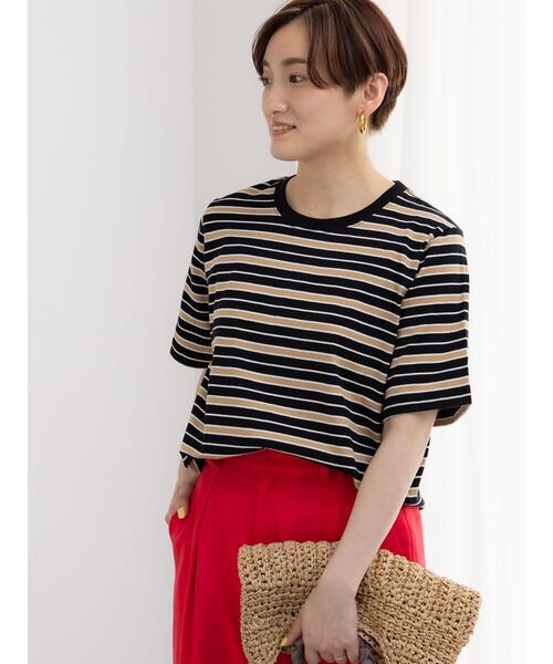 Te chichi（テチチ）の「マルチボーダーTシャツ（Tシャツ/カットソー・レディース・ブラック/ネイビー/ベージュ・F）」の4枚目の写真