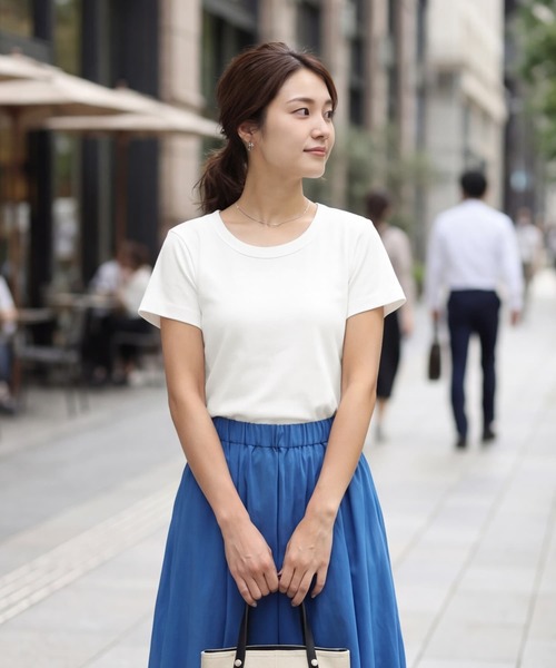STYLE DELI(スタイルデリ)の「【Made in JAPAN】フライス半袖カットソートップス(Tシャツ/カットソー・レディース・ホワイト/ブラック/チャコールグレー/イエロー・M)」の1枚目の写真