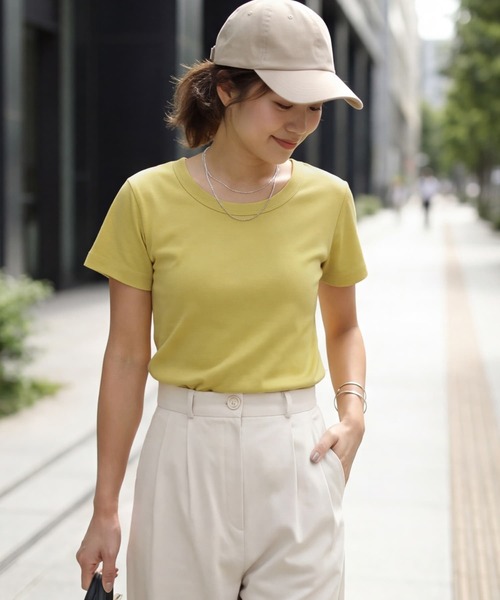 STYLE DELI(スタイルデリ)の「【Made in JAPAN】フライス半袖カットソートップス(Tシャツ/カットソー・レディース・ホワイト/ブラック/チャコールグレー/イエロー・M)」の4枚目の写真