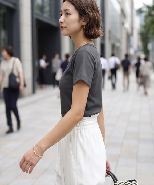 STYLE DELI(スタイルデリ)の「【Made in JAPAN】フライス半袖カットソートップス(Tシャツ/カットソー・レディース・ホワイト/ブラック/チャコールグレー/イエロー・M)」の10枚目の写真