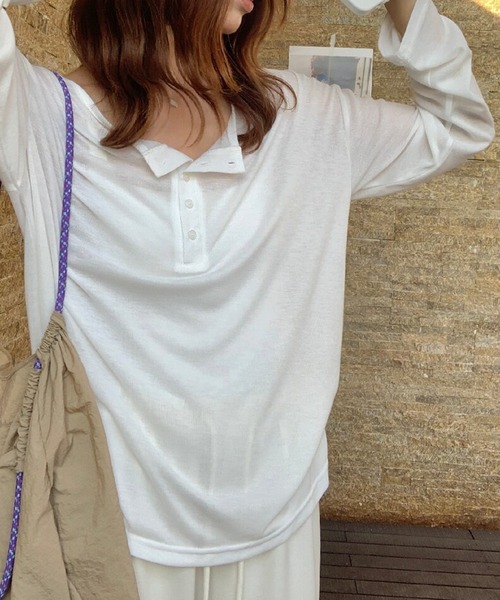 LYEON(リヨン)の「オーバーサイズシアーヘンリーネックロンT(Tシャツ/カットソー・レディース・ブラック/グレー/オフホワイト・FREE)」の19枚目の写真