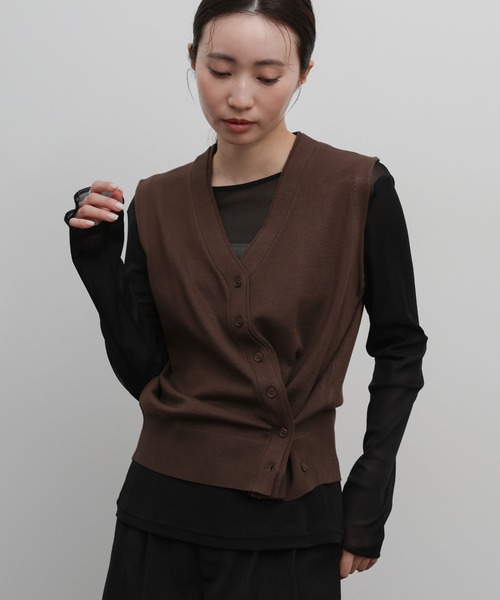 select MOCA Et(セレクトモカエト)の「【Et】Knit wrap vest(ベスト・レディース・チャコールグレー/ブラウン/アイボリー・FREE)」の1枚目の写真