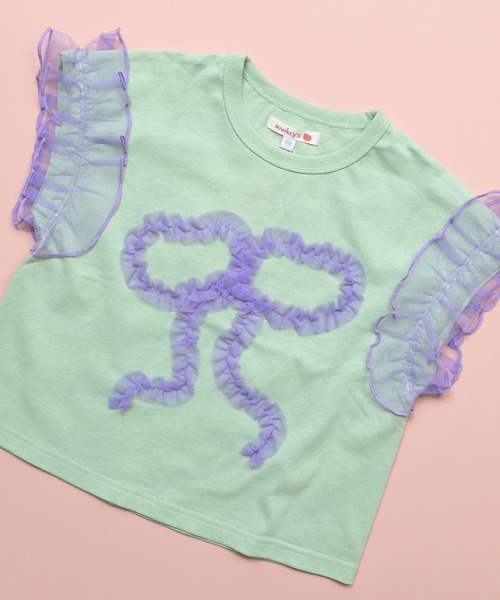 MARKEY'S（マーキーズ）の「チュールフリルリボン半袖Ｔシャツ（Tシャツ/カットソー・キッズ・チャコール/ライトグリーン/ラベンダー・80/90/95/100/110/120/130/140/150）」の9枚目の写真
