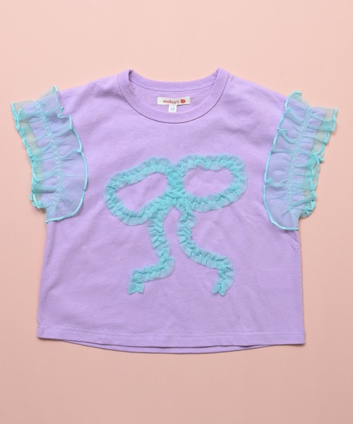 MARKEY'S（マーキーズ）の「チュールフリルリボン半袖Ｔシャツ（Tシャツ/カットソー・キッズ・チャコール/ライトグリーン/ラベンダー・80/90/95/100/110/120/130/140/150）」の15枚目の写真