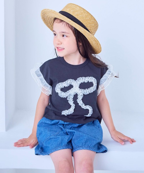 MARKEY'S（マーキーズ）の「チュールフリルリボン半袖Ｔシャツ（Tシャツ/カットソー・キッズ・チャコール/ライトグリーン/ラベンダー・80/90/95/100/110/120/130/140/150）」の8枚目の写真
