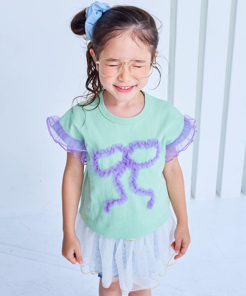 MARKEY'S（マーキーズ）の「チュールフリルリボン半袖Ｔシャツ（Tシャツ/カットソー・キッズ・チャコール/ライトグリーン/ラベンダー・80/90/95/100/110/120/130/140/150）」の10枚目の写真