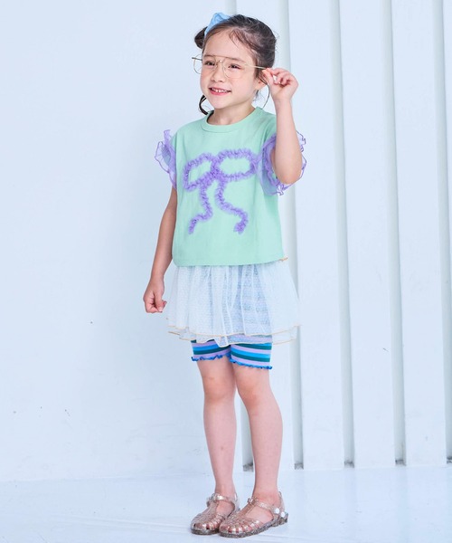 MARKEY'S（マーキーズ）の「チュールフリルリボン半袖Ｔシャツ（Tシャツ/カットソー・キッズ・チャコール/ライトグリーン/ラベンダー・80/90/95/100/110/120/130/140/150）」の12枚目の写真