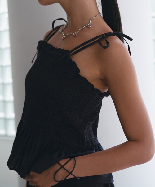 SOEMIN（ソミン）の「Shirred camisole／シャーリングキャミソール（キャミソール・レディース・ベージュ/サックスブルー/ブラック・FREE）」の2枚目の写真