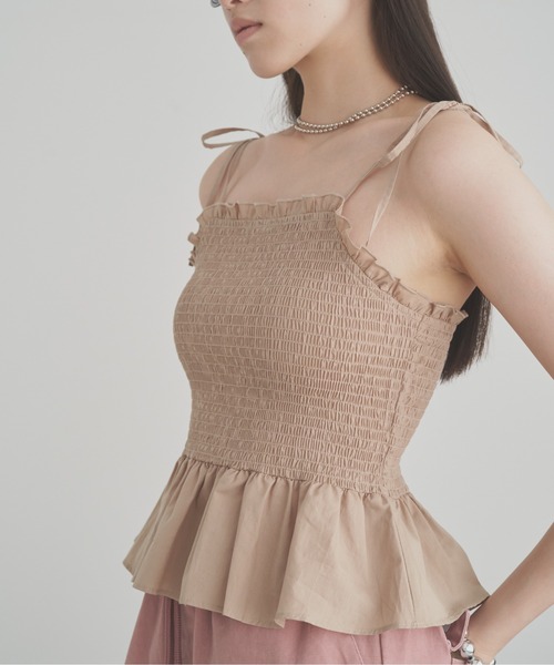 SOEMIN（ソミン）の「Shirred camisole／シャーリングキャミソール（キャミソール・レディース・ベージュ/サックスブルー/ブラック・FREE）」の17枚目の写真
