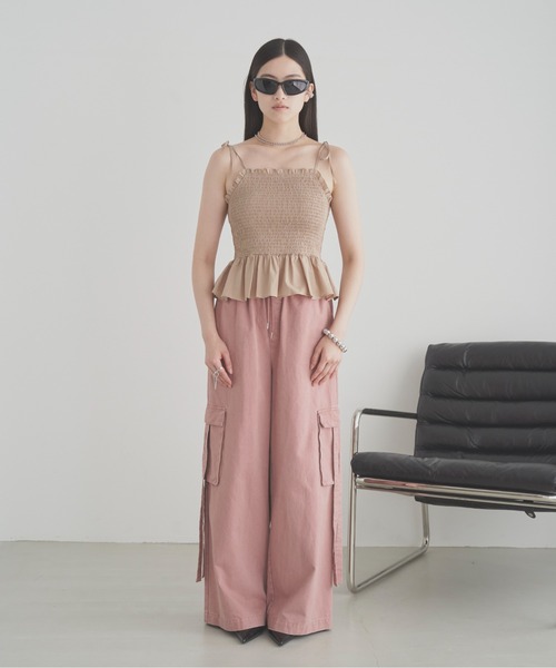 SOEMIN（ソミン）の「Shirred camisole／シャーリングキャミソール（キャミソール・レディース・ベージュ/サックスブルー/ブラック・FREE）」の10枚目の写真