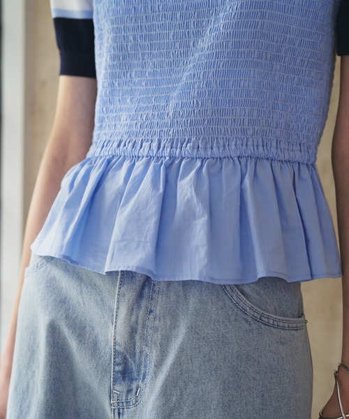 SOEMIN（ソミン）の「Shirred camisole／シャーリングキャミソール（キャミソール・レディース・ベージュ/サックスブルー/ブラック・FREE）」の11枚目の写真