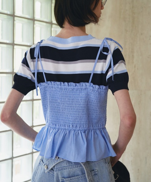 SOEMIN（ソミン）の「Shirred camisole／シャーリングキャミソール（キャミソール・レディース・ベージュ/サックスブルー/ブラック・FREE）」の13枚目の写真