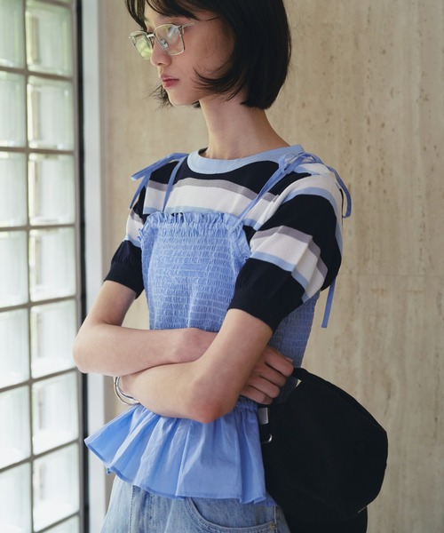 SOEMIN（ソミン）の「Shirred camisole／シャーリングキャミソール（キャミソール・レディース・ベージュ/サックスブルー/ブラック・FREE）」の14枚目の写真