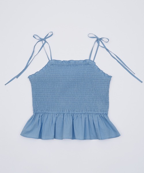 SOEMIN（ソミン）の「Shirred camisole／シャーリングキャミソール（キャミソール・レディース・ベージュ/サックスブルー/ブラック・FREE）」の6枚目の写真