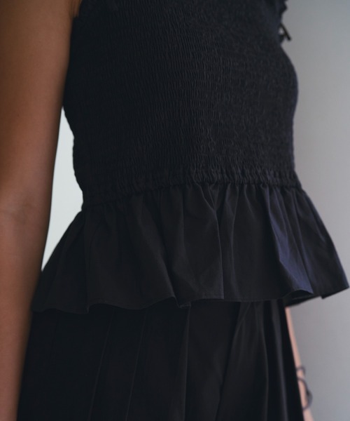 SOEMIN（ソミン）の「Shirred camisole／シャーリングキャミソール（キャミソール・レディース・ベージュ/サックスブルー/ブラック・FREE）」の4枚目の写真