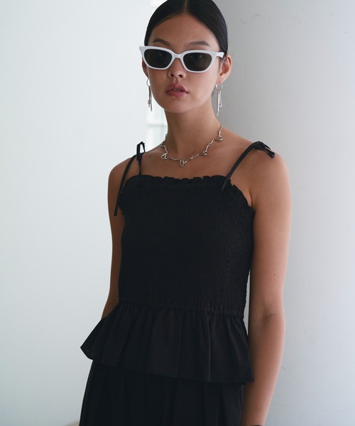 SOEMIN（ソミン）の「Shirred camisole／シャーリングキャミソール（キャミソール・レディース・ベージュ/サックスブルー/ブラック・FREE）」の19枚目の写真