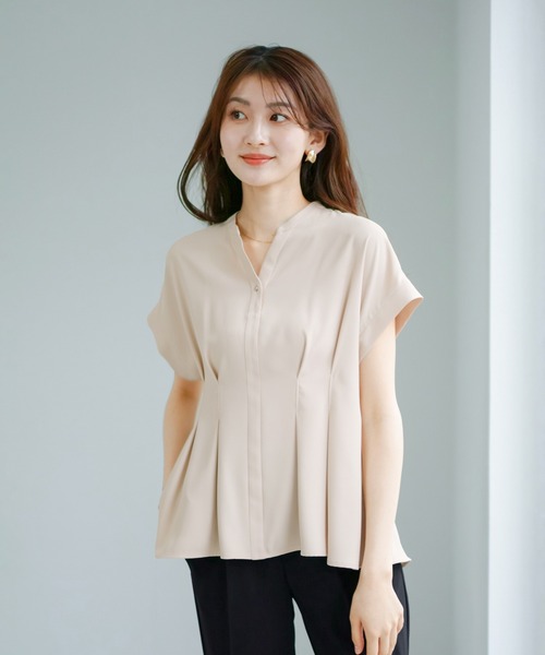 WHITE JOOLA（ホワイトジョーラ）の「【 2wayストレッチ 】 ドライフェイス・セットアップ［ タックブラウス＋テーパードパンツ ］（スーツセット・レディース・ベージュ/ブルーグレー/ライラック・M/L/S）」の10枚目の写真