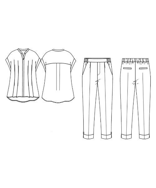 WHITE JOOLA（ホワイトジョーラ）の「【 2wayストレッチ 】 ドライフェイス・セットアップ［ タックブラウス＋テーパードパンツ ］（スーツセット・レディース・ベージュ/ブルーグレー/ライラック・M/L/S）」の7枚目の写真