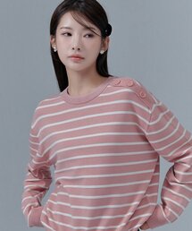 レディース ボタン装飾ストライプニット-CFRG5271D0P