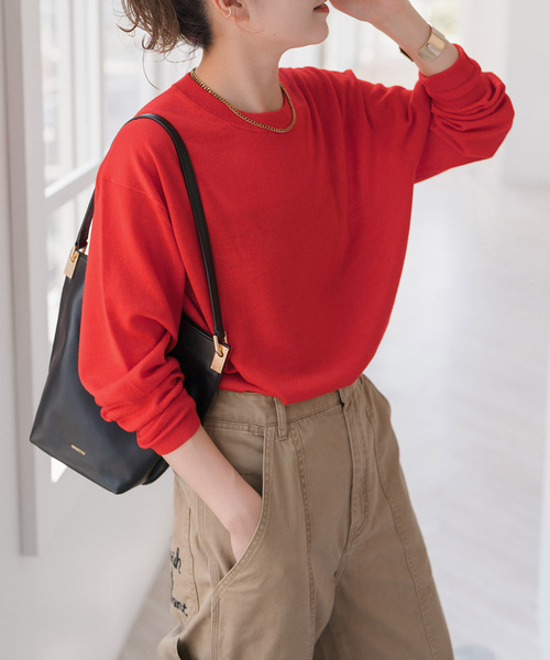 Spick & Span(スピックアンドスパン)の「《新色有り / 追加》18G クルーネックプルオーバー(ニット/セーター・レディース・ネイビー/レッド/ブラウン系その他・FREE)」の3枚目の写真
