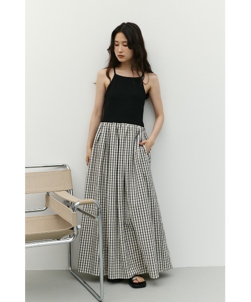 STYLEMIXER(スタイルミキサー)の「ドッキングチェックワンピース(ワンピース・レディース・アイボリー/ブラック・MEDIUM/SMALL)」の3枚目の写真
