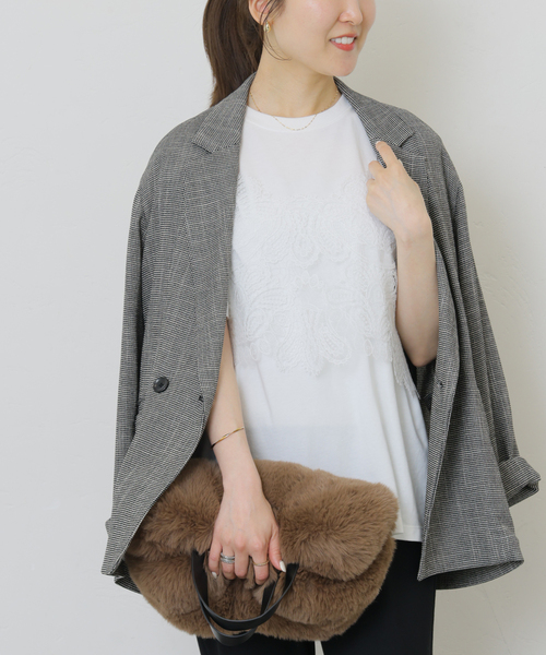 JOURNAL STANDARD relume(ジャーナルスタンダード レリューム)の「《2枚セット》レーシービスチェセットTEE(Tシャツ/カットソー・レディース・ブラック/チャコールグレー/ホワイト・FREE)」の1枚目の写真