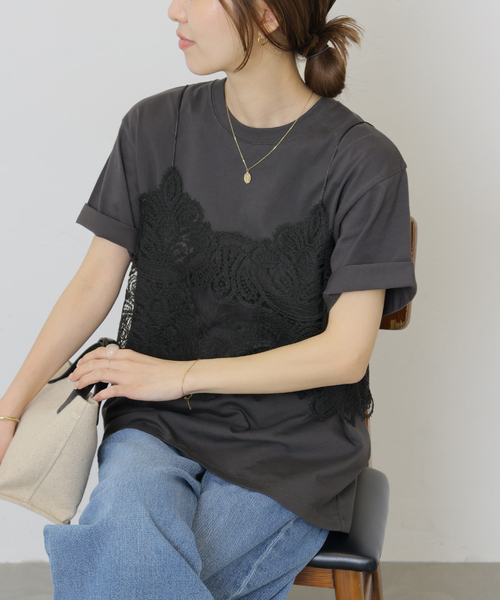 JOURNAL STANDARD relume(ジャーナルスタンダード レリューム)の「《2枚セット》レーシービスチェセットTEE(Tシャツ/カットソー・レディース・ブラック/チャコールグレー/ホワイト・FREE)」の3枚目の写真