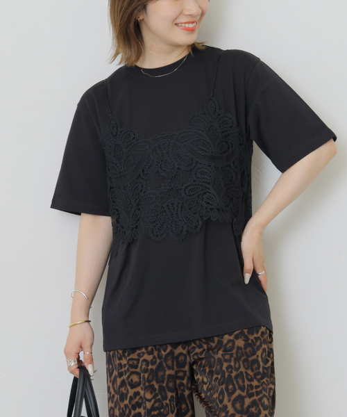 JOURNAL STANDARD relume(ジャーナルスタンダード レリューム)の「《2枚セット》レーシービスチェセットTEE(Tシャツ/カットソー・レディース・ブラック/チャコールグレー/ホワイト・FREE)」の2枚目の写真