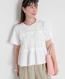 〈接触冷感 ICE TEE〉シャーリングビスチェライクショートスリーブTee