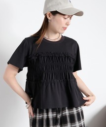 〈接触冷感 ICE TEE〉シャーリングビスチェライクショートスリーブTee