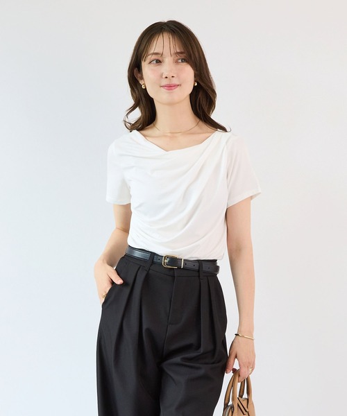 Futier land(フューティアランド)の「【接触冷感/UVカット】ドレープ半袖カットソー(Tシャツ/カットソー・レディース・ホワイト/ブラック/ミント/モカ・FREE)」の5枚目の写真