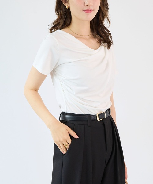 Futier land(フューティアランド)の「【接触冷感/UVカット】ドレープ半袖カットソー(Tシャツ/カットソー・レディース・ホワイト/ブラック/ミント/モカ・FREE)」の7枚目の写真