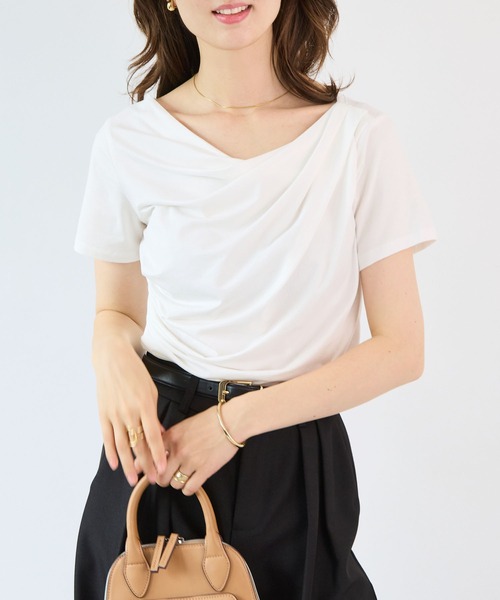 Futier land(フューティアランド)の「【接触冷感/UVカット】ドレープ半袖カットソー(Tシャツ/カットソー・レディース・ホワイト/ブラック/ミント/モカ・FREE)」の9枚目の写真