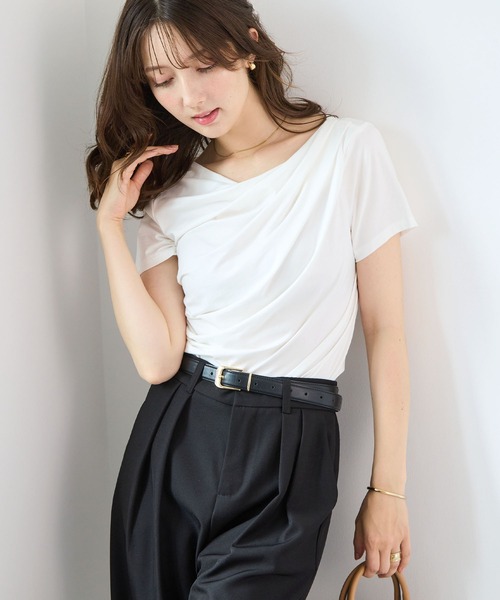 Futier land(フューティアランド)の「【接触冷感/UVカット】ドレープ半袖カットソー(Tシャツ/カットソー・レディース・ホワイト/ブラック/ミント/モカ・FREE)」の10枚目の写真