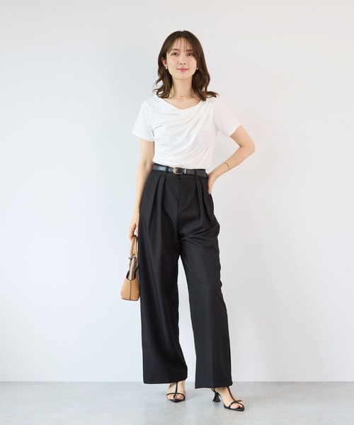 Futier land(フューティアランド)の「【接触冷感/UVカット】ドレープ半袖カットソー(Tシャツ/カットソー・レディース・ホワイト/ブラック/ミント/モカ・FREE)」の12枚目の写真
