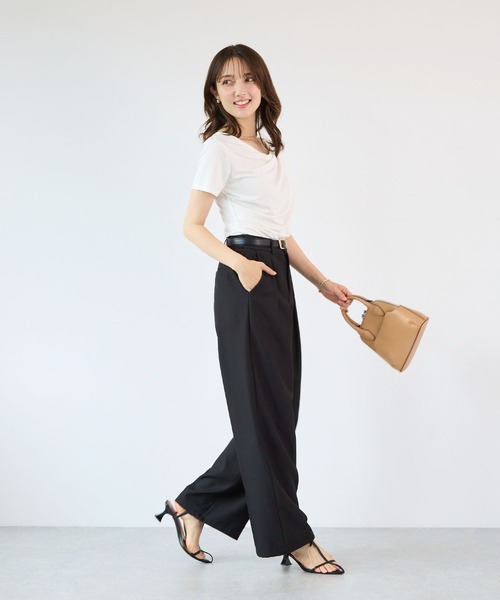 Futier land(フューティアランド)の「【接触冷感/UVカット】ドレープ半袖カットソー(Tシャツ/カットソー・レディース・ホワイト/ブラック/ミント/モカ・FREE)」の13枚目の写真