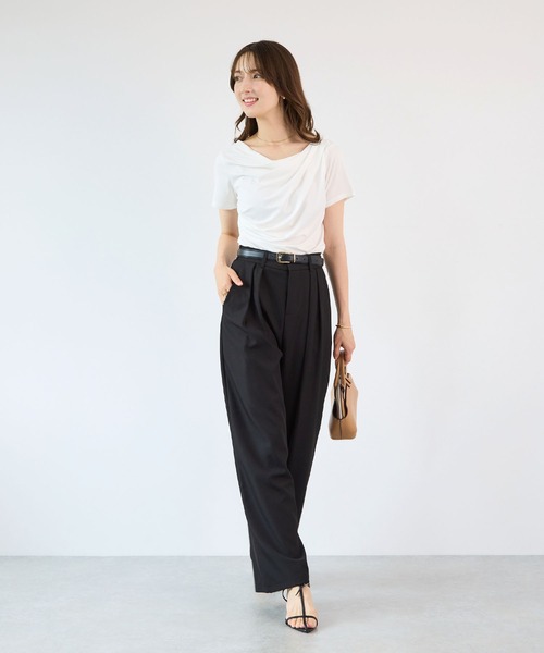 Futier land(フューティアランド)の「【接触冷感/UVカット】ドレープ半袖カットソー(Tシャツ/カットソー・レディース・ホワイト/ブラック/ミント/モカ・FREE)」の15枚目の写真