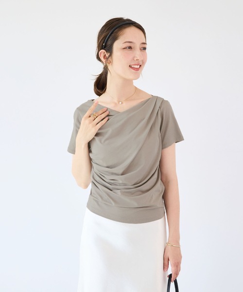 Futier land(フューティアランド)の「【接触冷感/UVカット】ドレープ半袖カットソー(Tシャツ/カットソー・レディース・ホワイト/ブラック/ミント/モカ・FREE)」の22枚目の写真