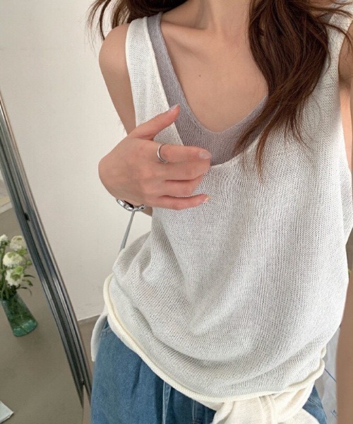 NANEA(ナネア)の「レイヤード風サマーニットタンクトップ(タンクトップ・レディース・ブルー/イエロー/レッド/ブラック/ホワイト・フリー)」の18枚目の写真