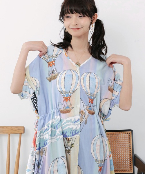 ScoLar(スカラー)の「162686:気球柄×デザート柄 前後切替シャツワンピース(ワンピース・レディース・ブルー/グリーン・M)」の16枚目の写真