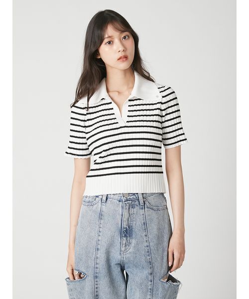 FRAY I.D(フレイアイディー)の「オープンカラークロップドニット(ニット/セーター・レディース・ブラウン/その他/ネイビー/イエロー・F)」の11枚目の写真